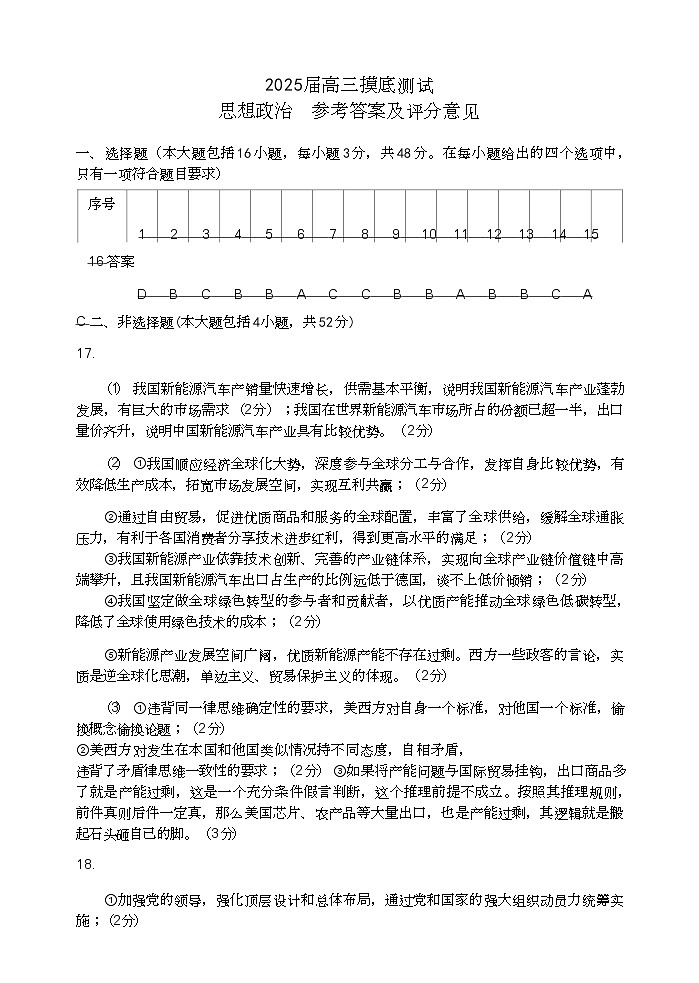 政治试卷答案第1页