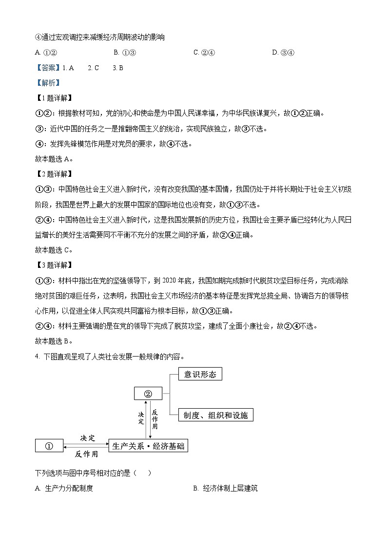 北京市石景山区2023-2024学年高一上学期期末考试政治试卷（Word版附解析）02