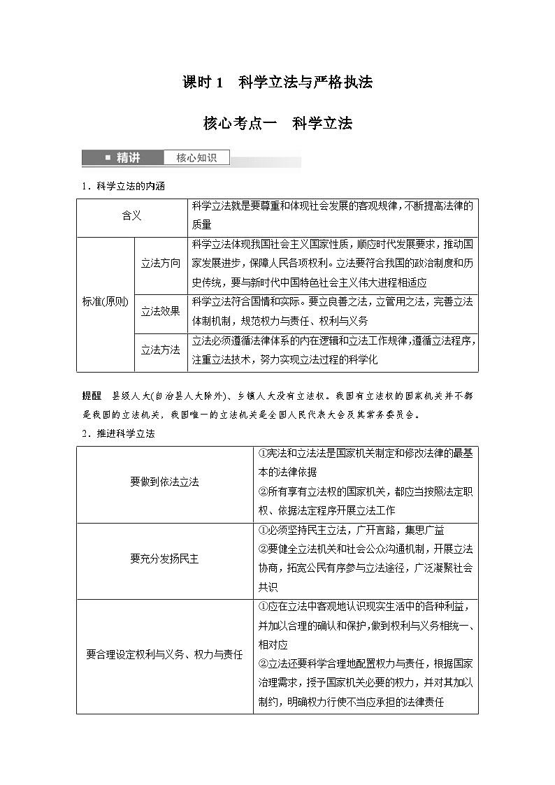 新高考政治一轮复习讲义必修3第十六课课时1科学立法与严格执法（教师版）第2页