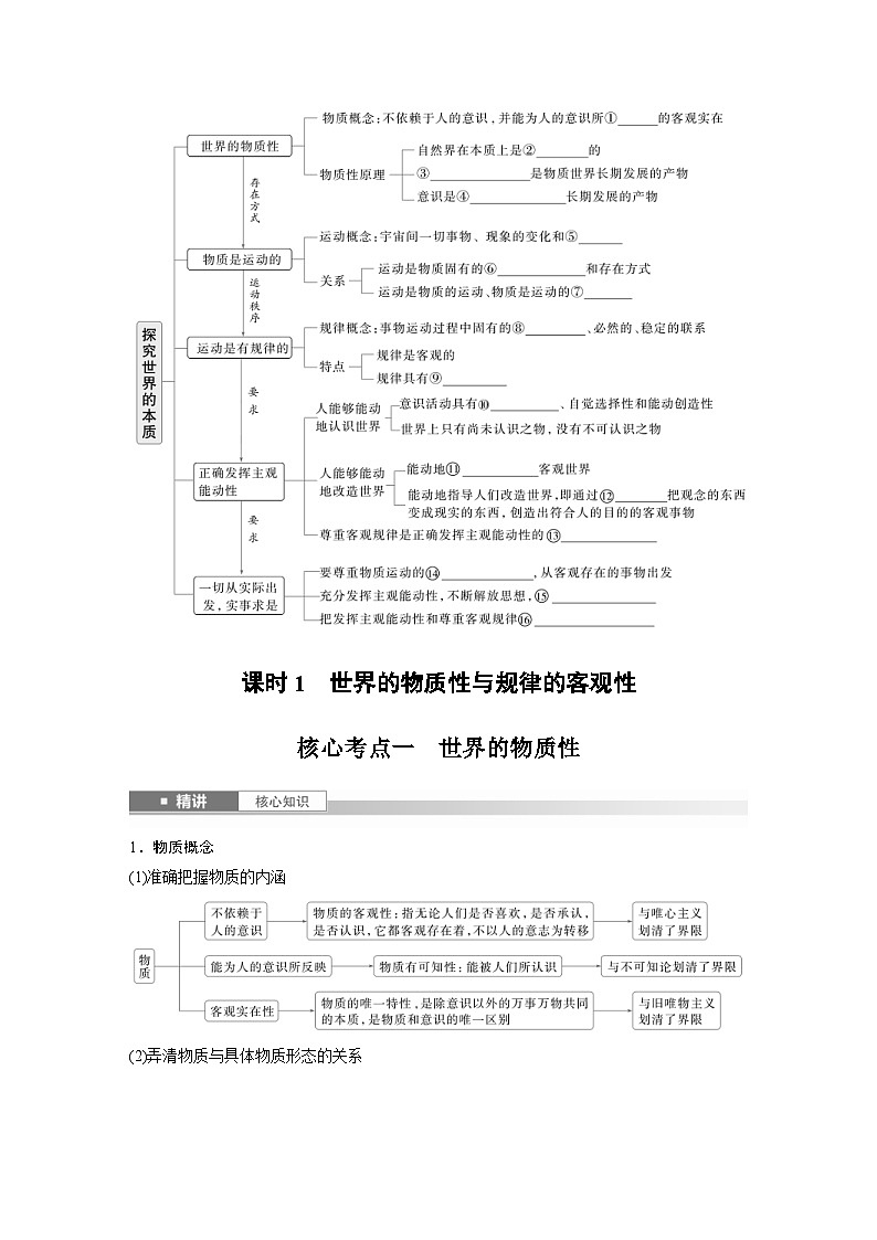 新高考政治一轮复习讲义必修４第十八课课时一世界的物质性与规律的客观性（2份打包，原卷版+教师版）02