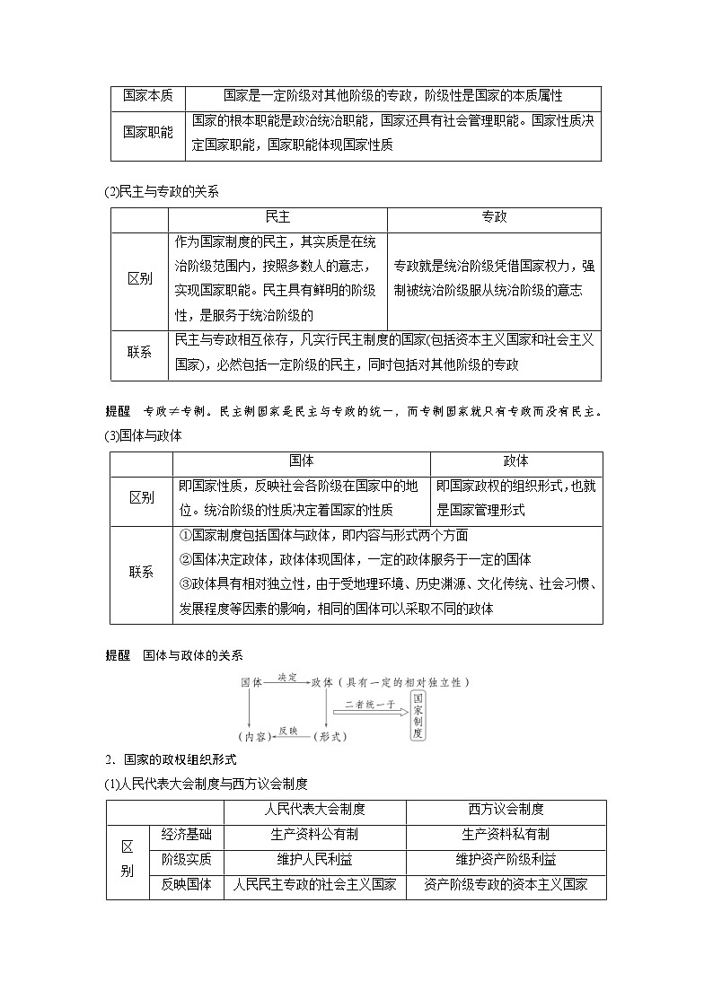 新高考政治一轮复习讲义选择性必修1第二十六课课时1国体与政体（教师版）第3页