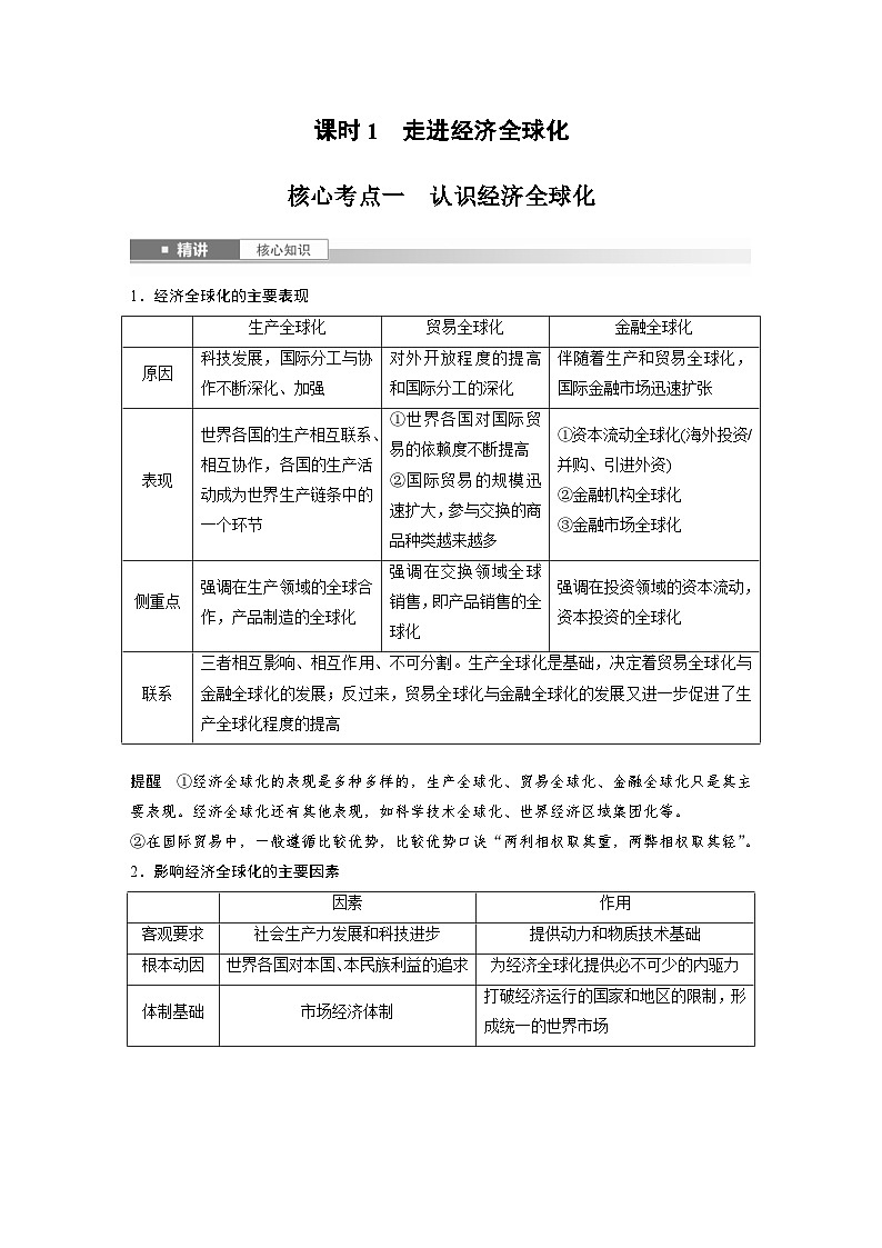 新高考政治一轮复习讲义选择性必修1第二十八课课时1走进经济全球化（原卷版）第2页