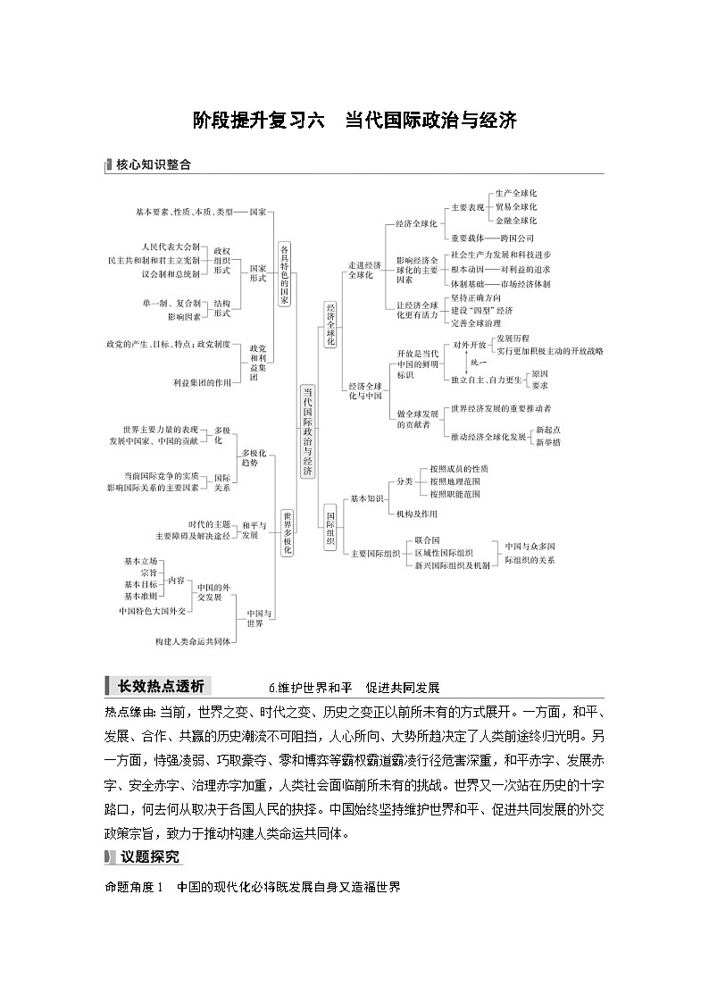 新高考政治一轮复习讲义选择性必修1阶段提升复习六当代国际政治与经济（原卷版）第1页