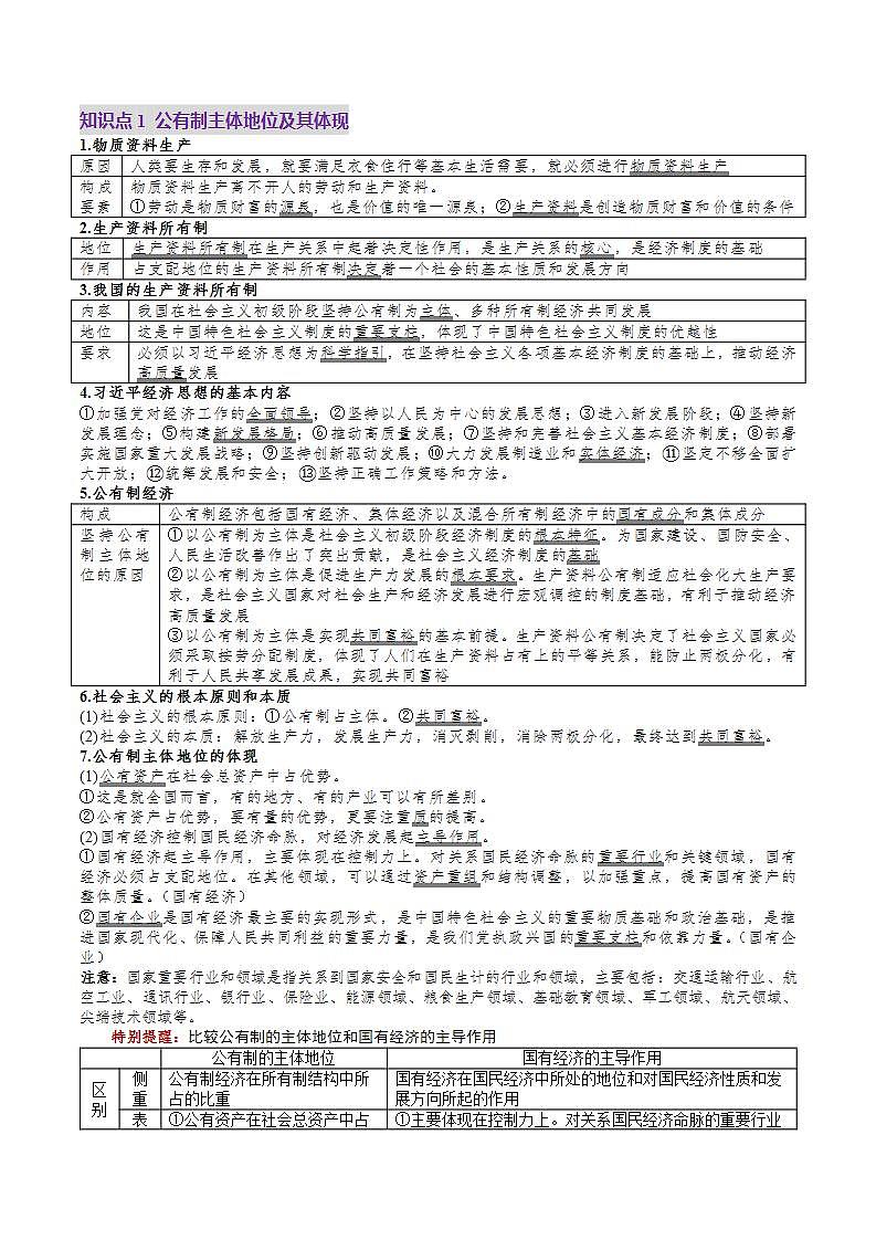 新高考政治一轮复习讲练测第05讲  我国的生产资料所有制（讲义）（解析版）第3页