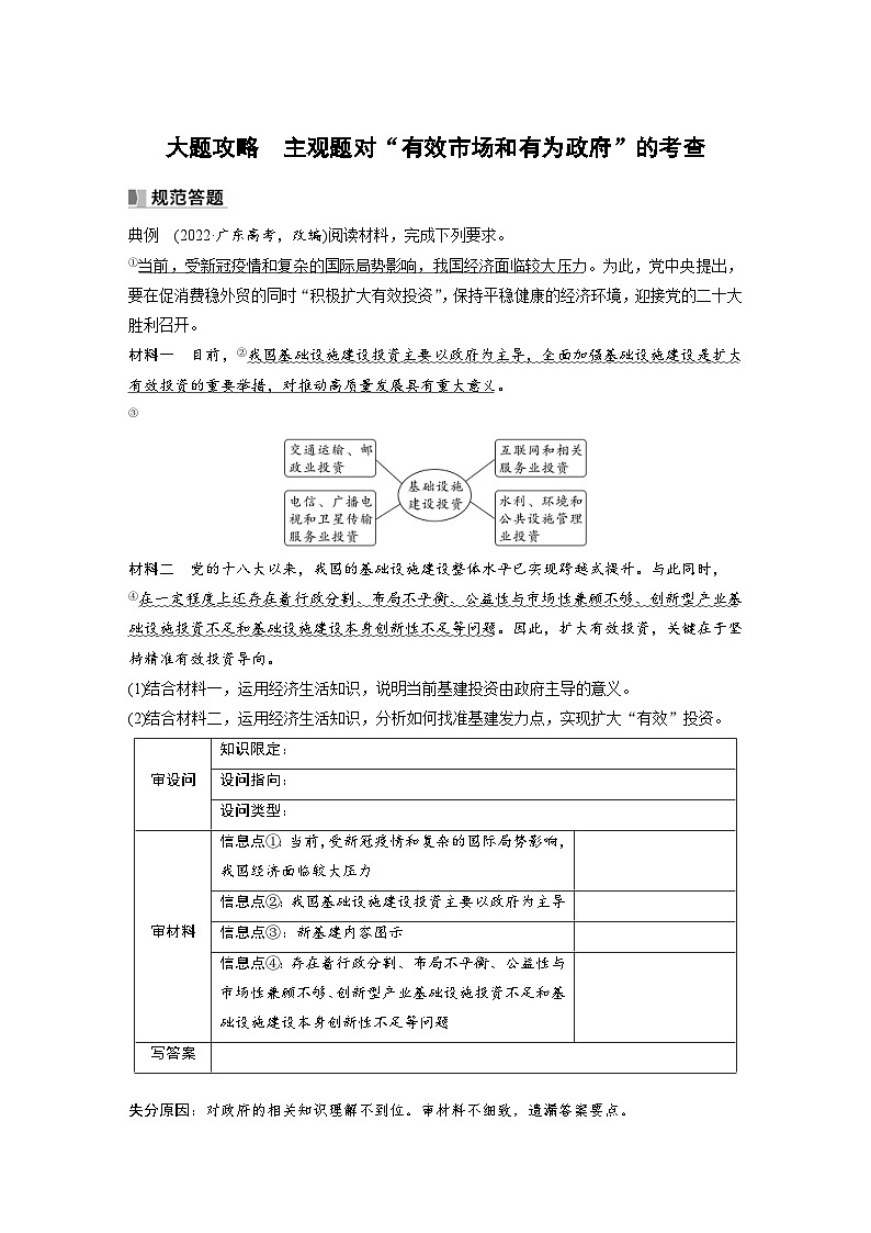 新高考政治一轮复习讲义必修2大题攻略主观题对“有效市场和有为政府”的考查（原卷版）第1页