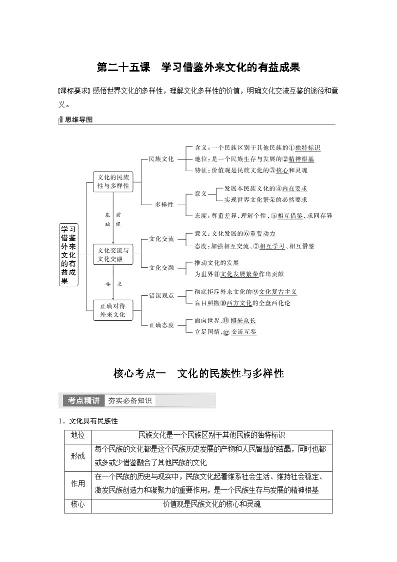 新高考政治一轮复习讲义必修4第25课学习借鉴外来文化的有益成果（2份，原卷版+教师版）01
