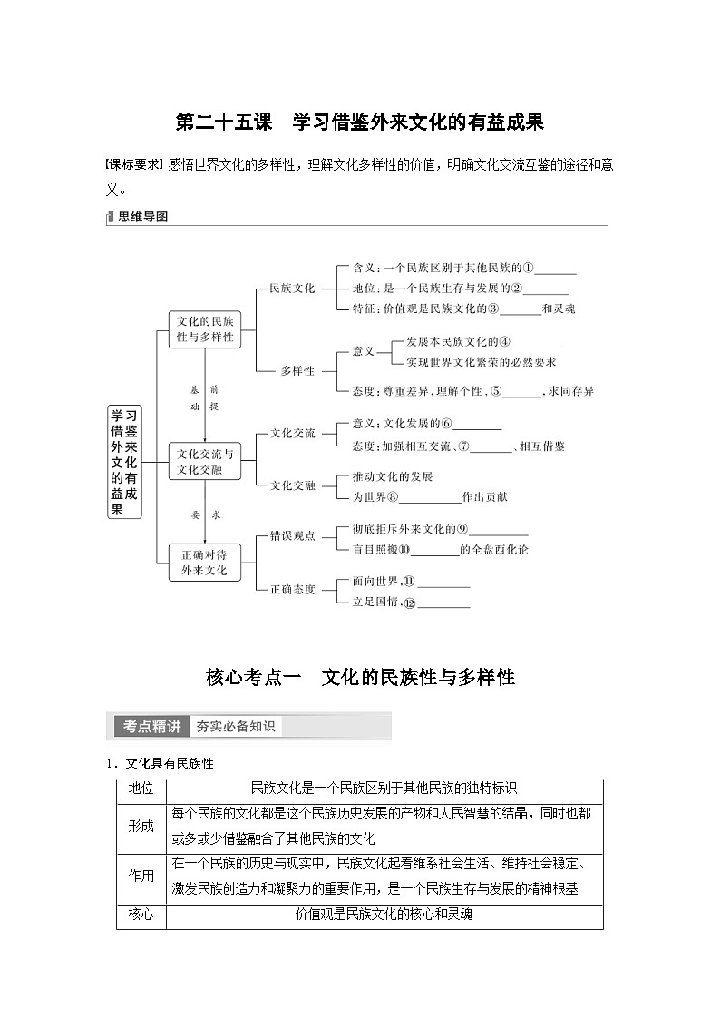 新高考政治一轮复习讲义必修4第25课学习借鉴外来文化的有益成果（2份，原卷版+教师版）01