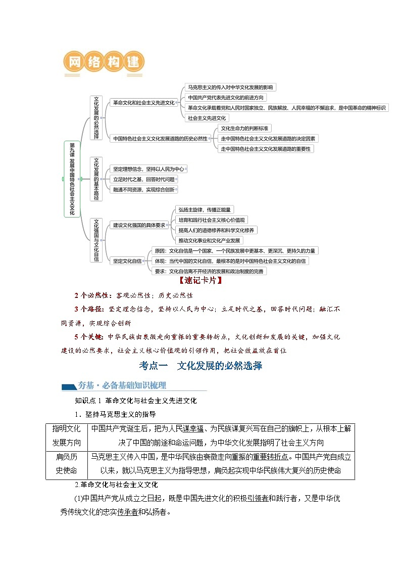 新高考政治一轮复习讲与练必修4第09课 发展中国特色社会主义文化（讲义）（解析版）第2页