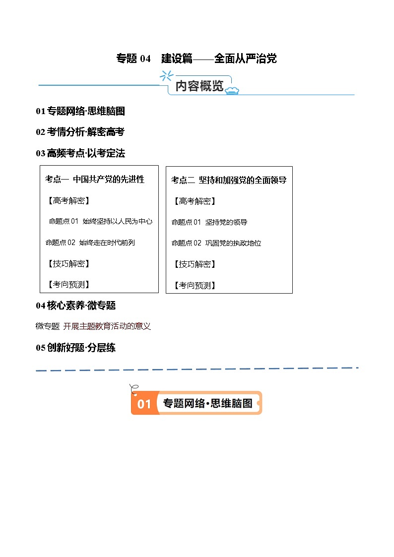 新高考政治二轮复习高频考点练习专题04  建设篇 全面从严治党（讲义）（2份，原卷版+解析版）01