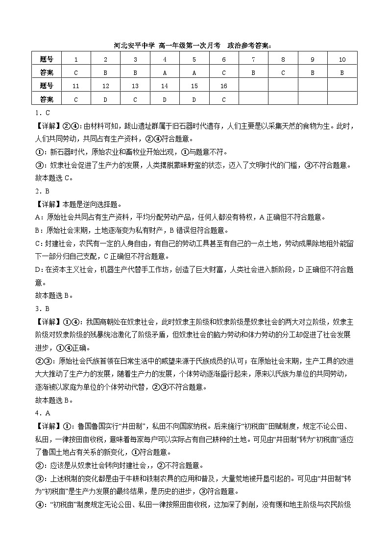 高一年级第一次月考 政治答案第1页
