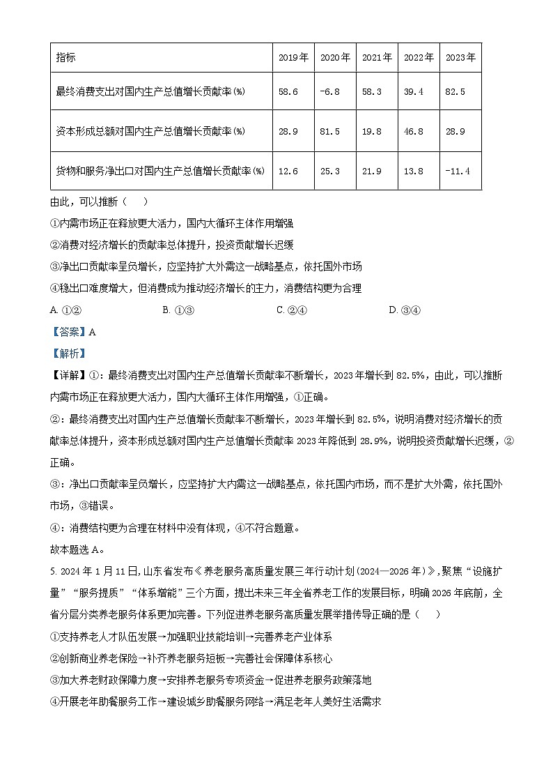 山东省德州市2024届高三下学期开学摸底考试政治试题word版含解析第3页