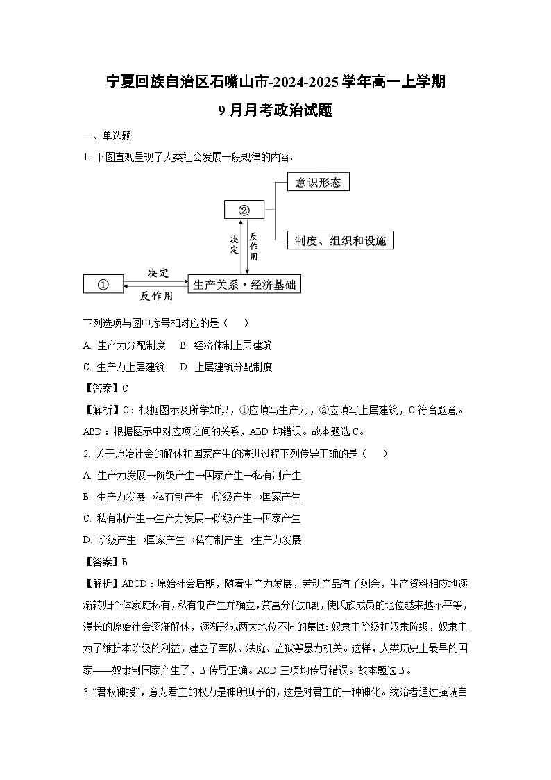 [政治]宁夏回族自治区石嘴山市-2024-2025学年高一上学期9月月考试题(解析版)第1页