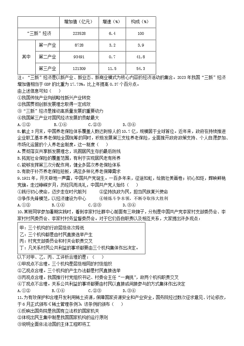 天域全国名校协作体2024-2025学年高三上学期10月联考政治试题第2页