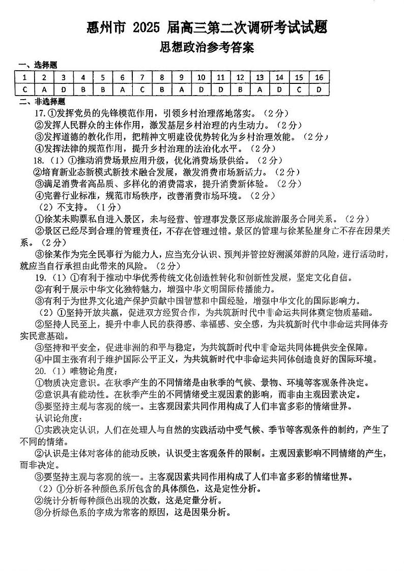 去手写_惠州市2025届高三第二次调研考试试题第1页