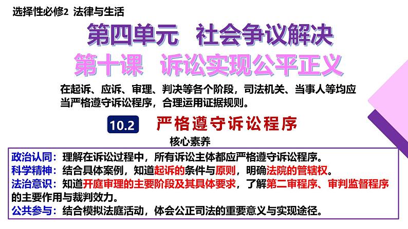 10.2严格遵守诉讼程序  课件-2024-2025学年高中政治统编版选择性必修二法律与生活第1页