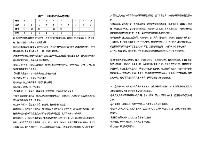 高三政治10月考答案第1页