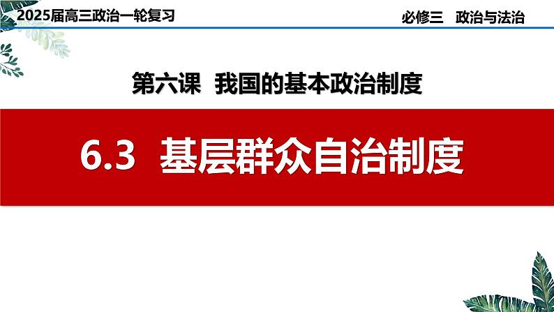 6.3 基层群众自治制度 课件-2024-2025学年高中政治统编版必修三政治与法治第1页