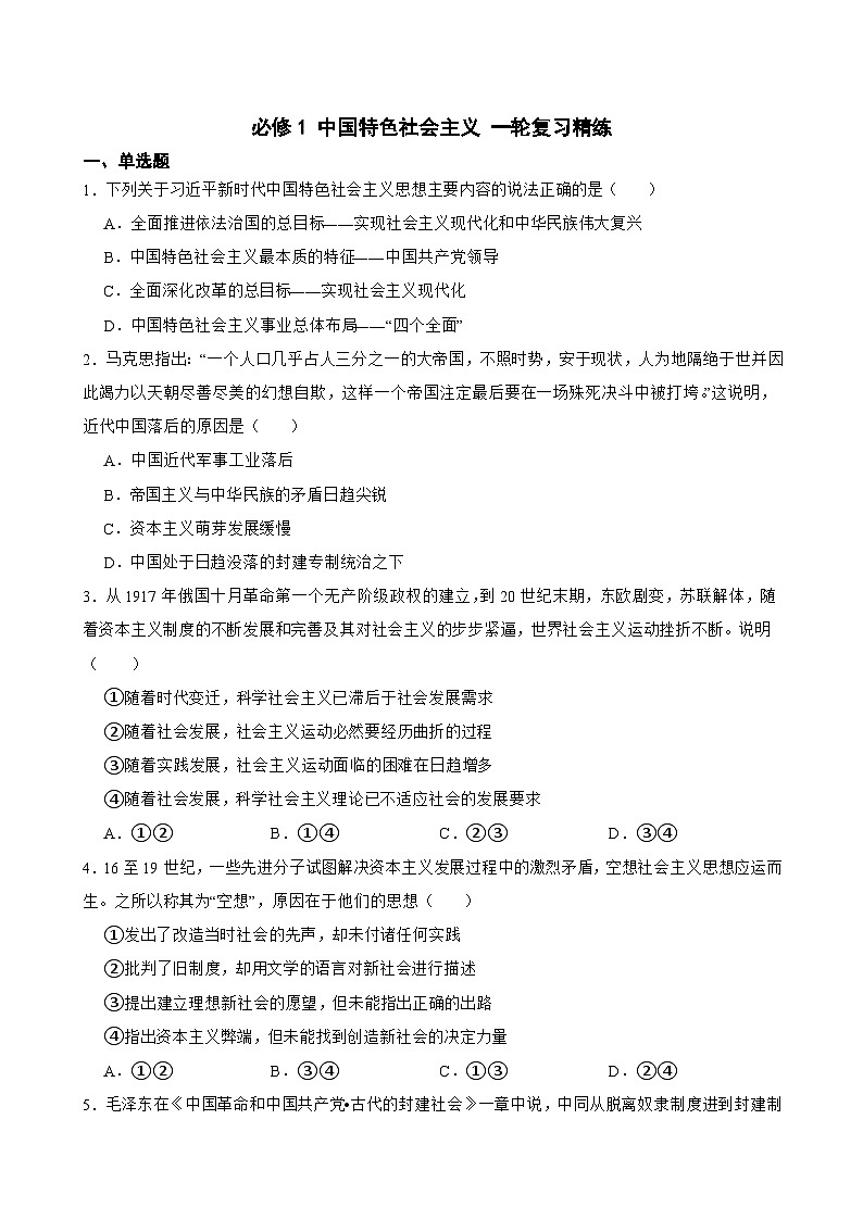 必修1 中国特色社会主义-【备战2025】新高考政治一轮复习精练（含答案+解析）第1页