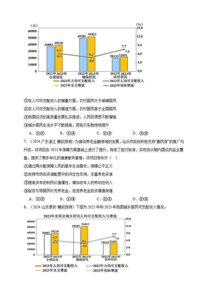 第四课 我国的个人收入分配与社会保障 练习（原卷版）【抢分秘籍】2025年高考政治一轮复习精讲精练第3页