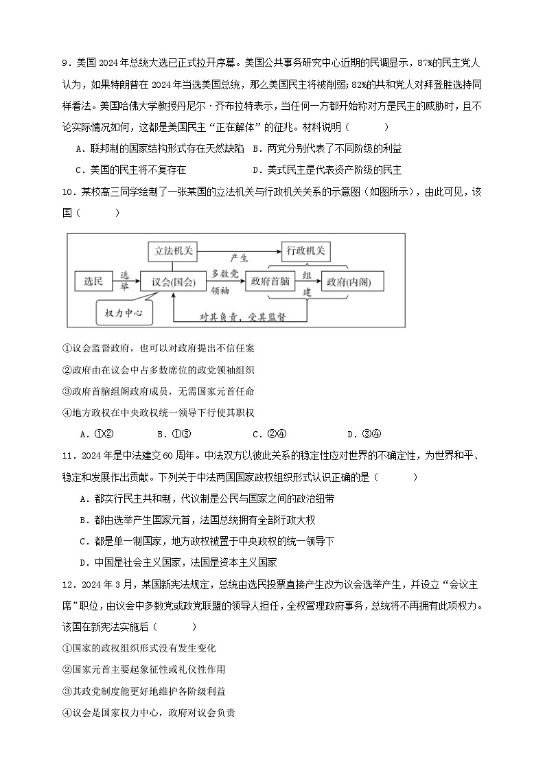 第一课 国体与政体 练习（原卷版）【抢分秘籍】2025年高考政治一轮复习精讲精练第3页