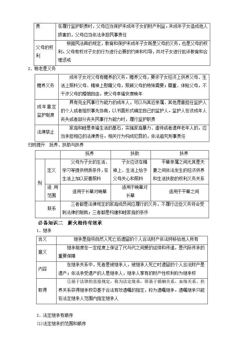 第五课 在和睦家庭中成长 学案（原卷版）【抢分秘籍】2025年高考政治一轮复习精讲精练第2页