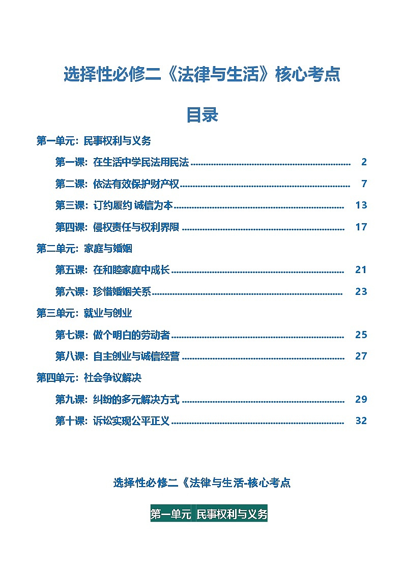选择性必修二《法律与生活》【核心考点】-2025年高考政治一轮复习核心考点与答题模板讲义（新高考专用）第1页