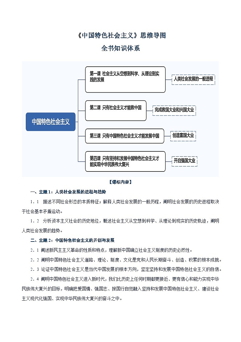 必修一《中国特色社会主义》【思维导图】-2025年高考政治一轮复习核心考点与答题模板讲义（新高考专用）第1页