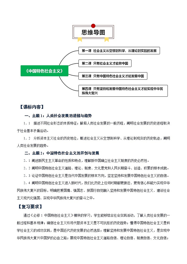 必修一《中国特色社会主义》【知识清单】-2025年高考政治一轮复习核心考点与答题模板讲义（新高考专用）第2页