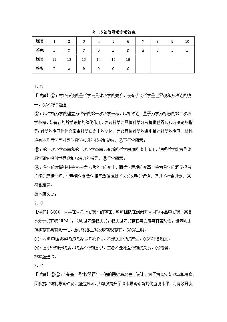 高二政治等级答案第1页