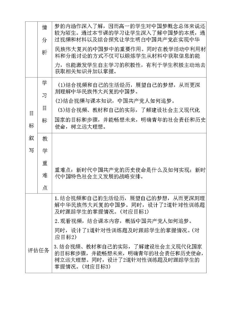 4.2 实现中华民族伟大兴复的中国梦教学设计（表格式）---2024-2025学年高中政治统编版必修一第3页