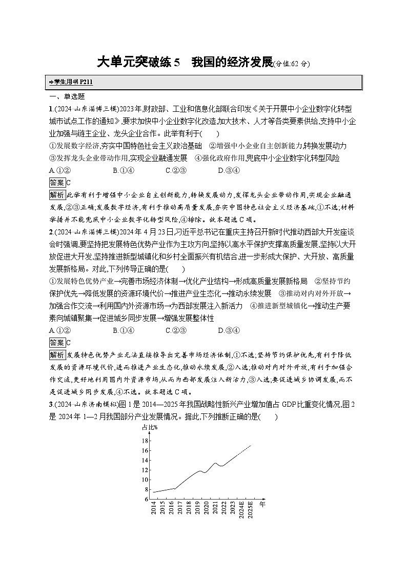 备战2025年高考二轮复习政治（山东版）大单元突破练5 我国的经济发展（Word版附解析）第1页
