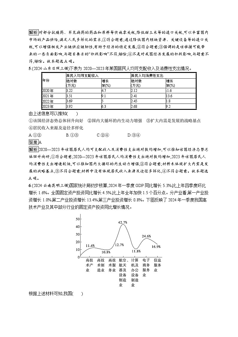 备战2025年高考二轮复习政治（山东版）大单元突破练5 我国的经济发展（Word版附解析）第3页