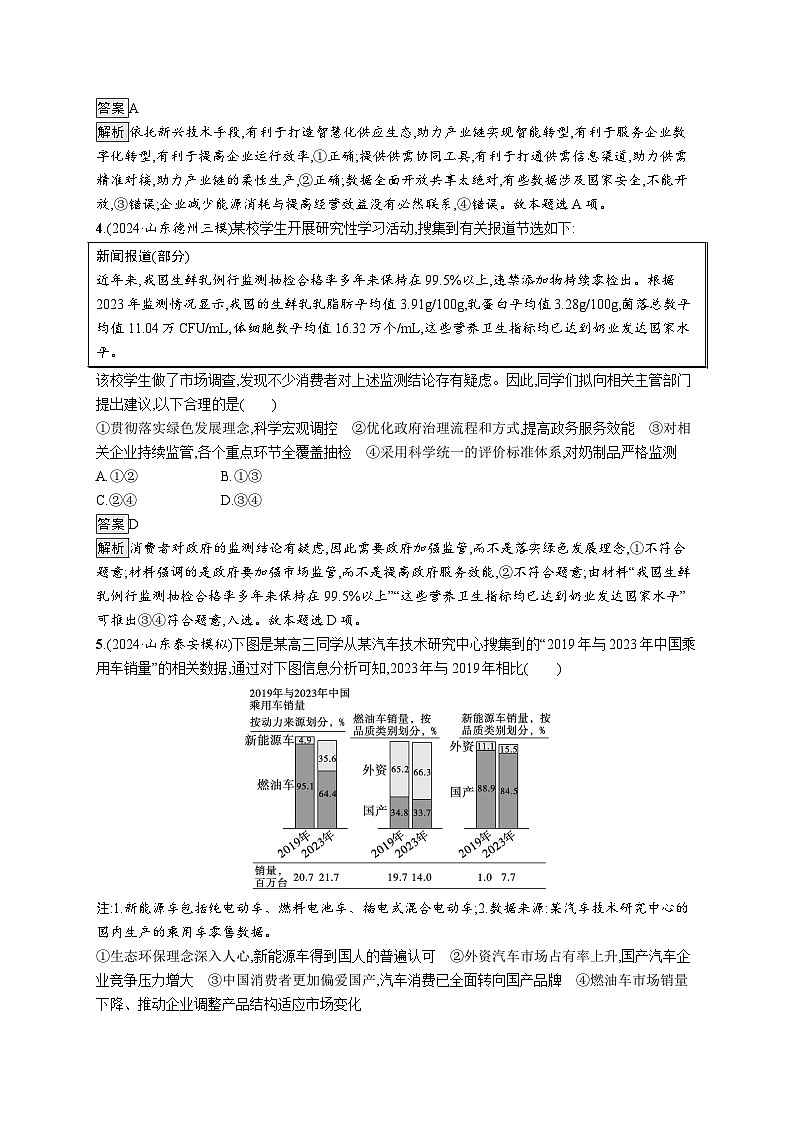 备战2025年高考二轮复习政治（山东版）大单元突破练4 我国的社会主义市场经济体制（Word版附解析）第2页