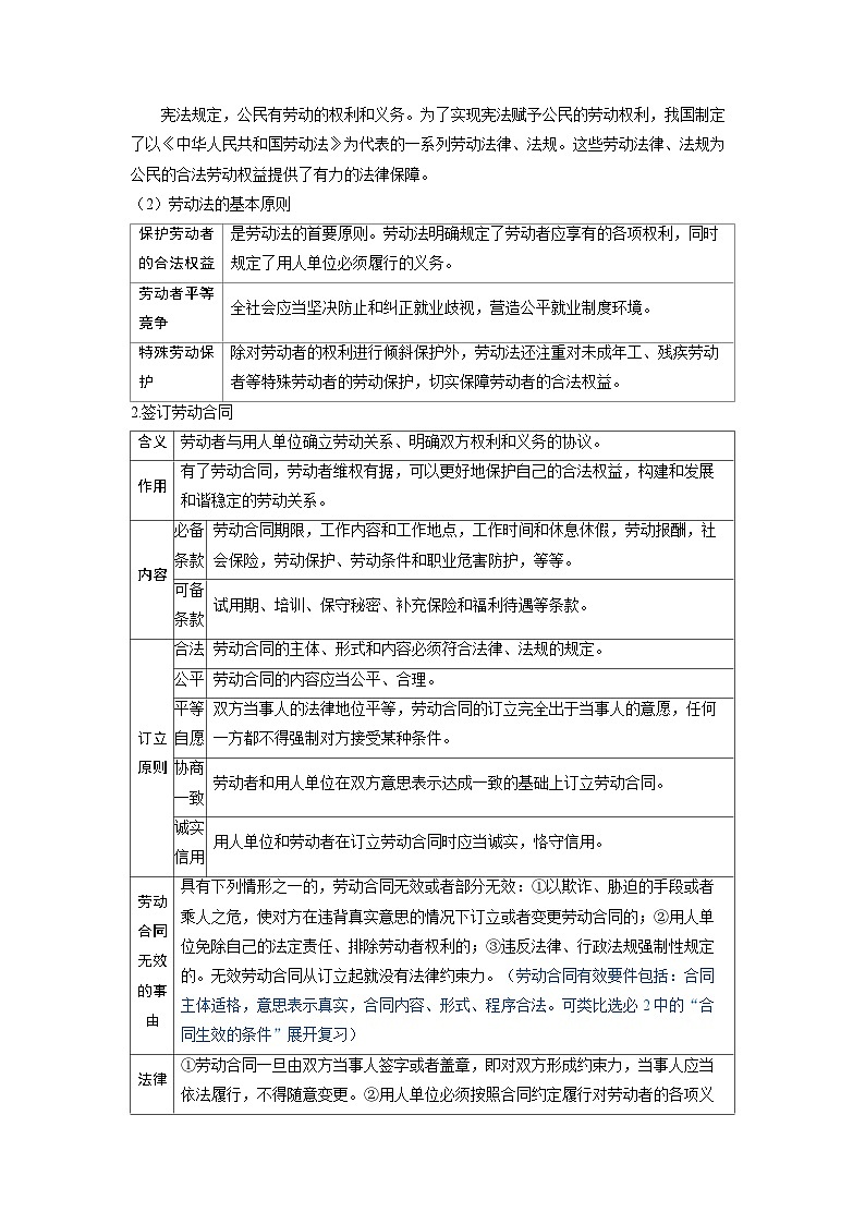 备战2025年高考政治精品教案选择性必修2法律与生活第三课就业与创业第一课时做个明白的劳动者（Word版附解析）第2页