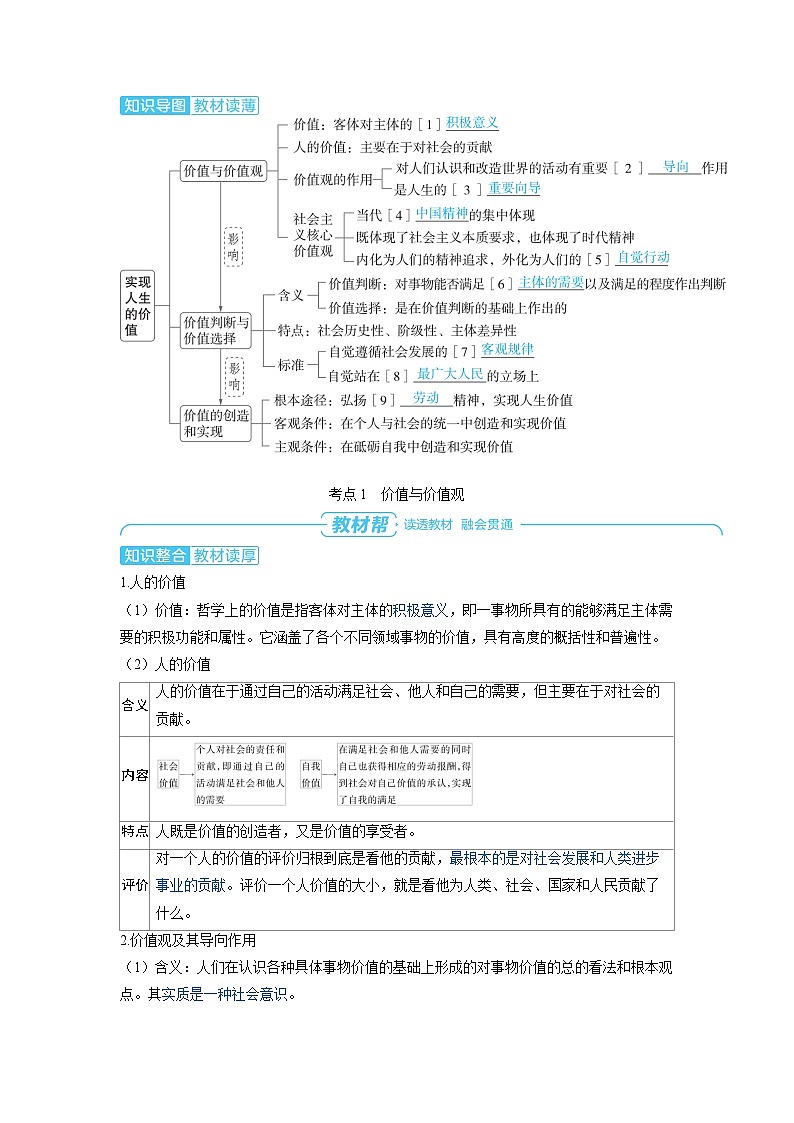 备战2025年高考政治精品教案必修4哲学与文化第六课实现人生的价值（Word版附解析）第2页