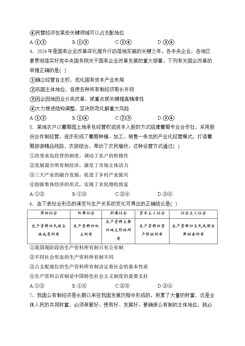 2025届高考政治一轮复习专题训练       我国的生产资料所有制第2页