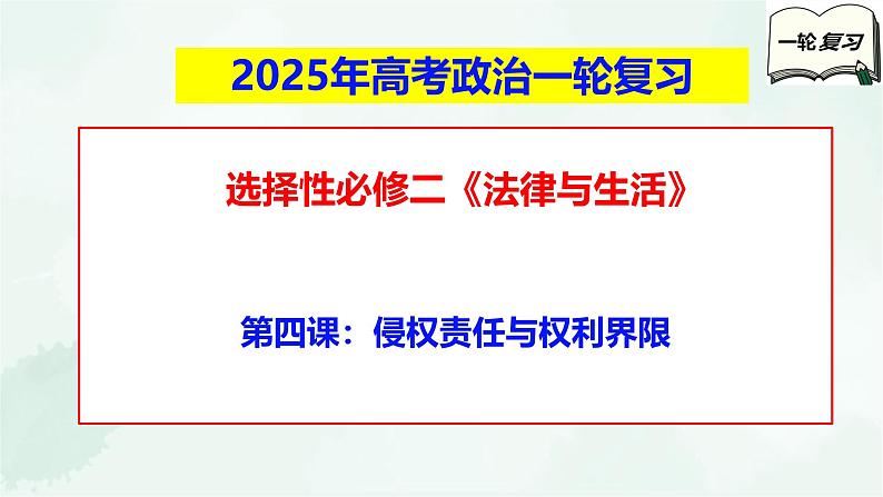 【备战2025年高考】高中政治高考一轮复习  第四课  侵权责任与权利界限  课件第1页