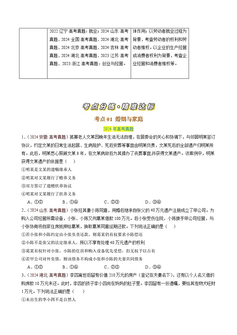 专题14 家庭与婚姻、就业与创业-【真题汇编】最新3年（22-24年）高考政治真题分类汇编（原卷版）第2页