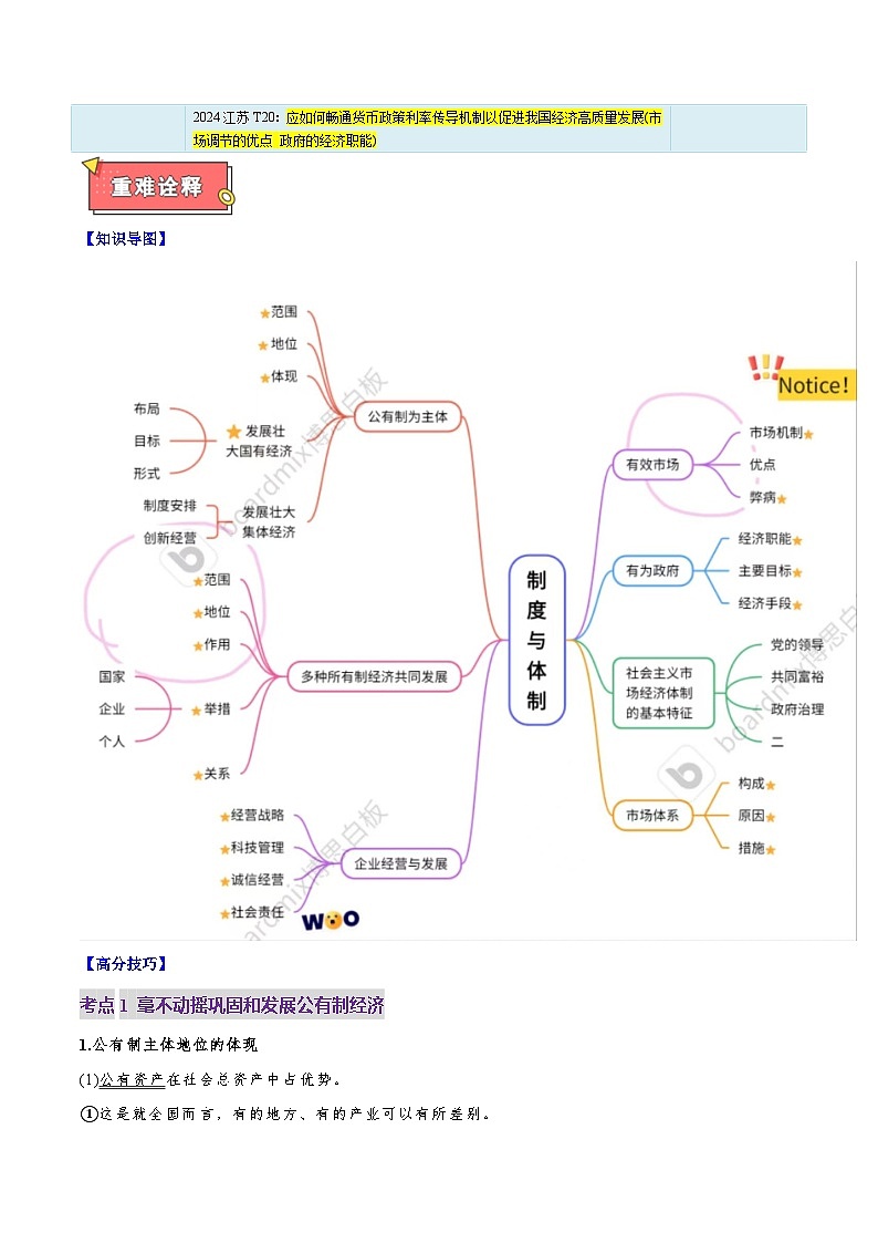 重难点03 生产资料所有制与经济体制-2025年高考政治 热点 重点 难点 专练（新高考通用）（原卷版）第2页