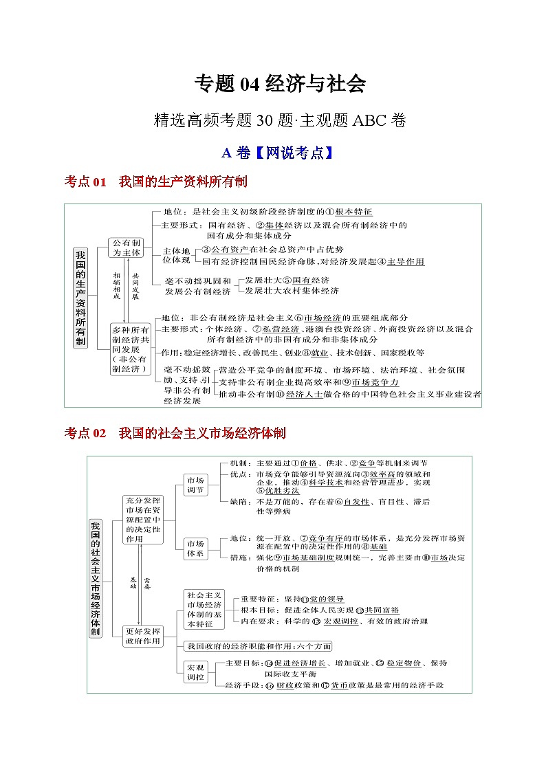 专题04 《经济与社会》【精选高频考题30题】（主观题ABC卷）（解析版）第1页