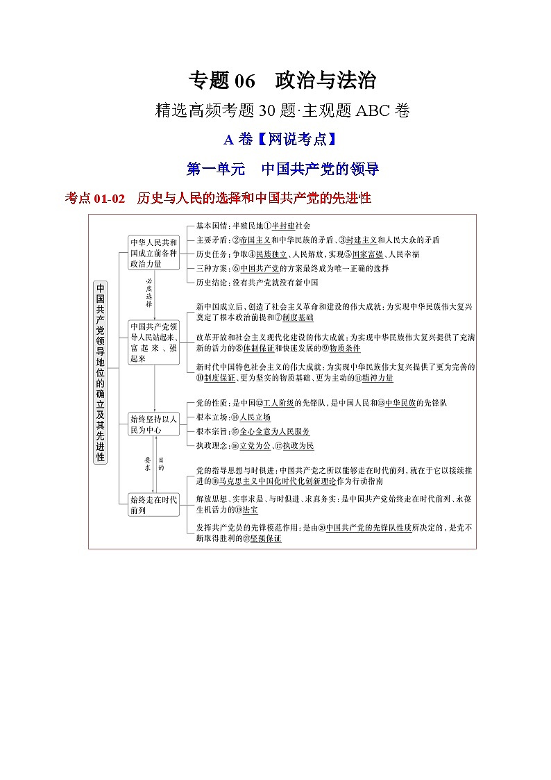专题06 《政治与法治》【精选高频考题30题】（主观题ABC卷）（解析版）第1页