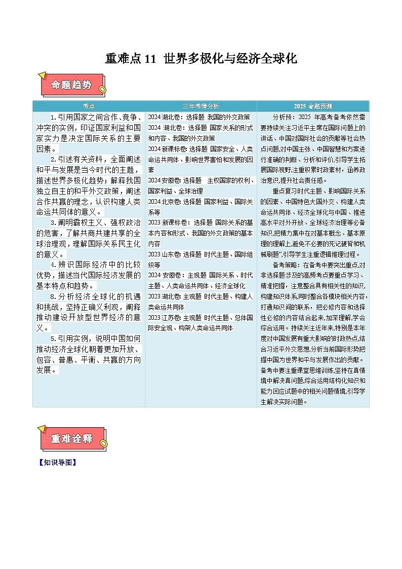 重难点11 世界多极化与经济全球化-2025年高考政治 热点 重点 难点 专练（江苏专用）（解析版）第1页