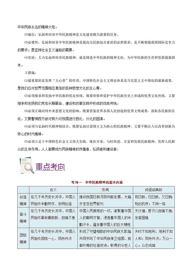 备战2025年高考政治考点一遍过学案考点36 弘扬和培育民族精神（附解析）第3页