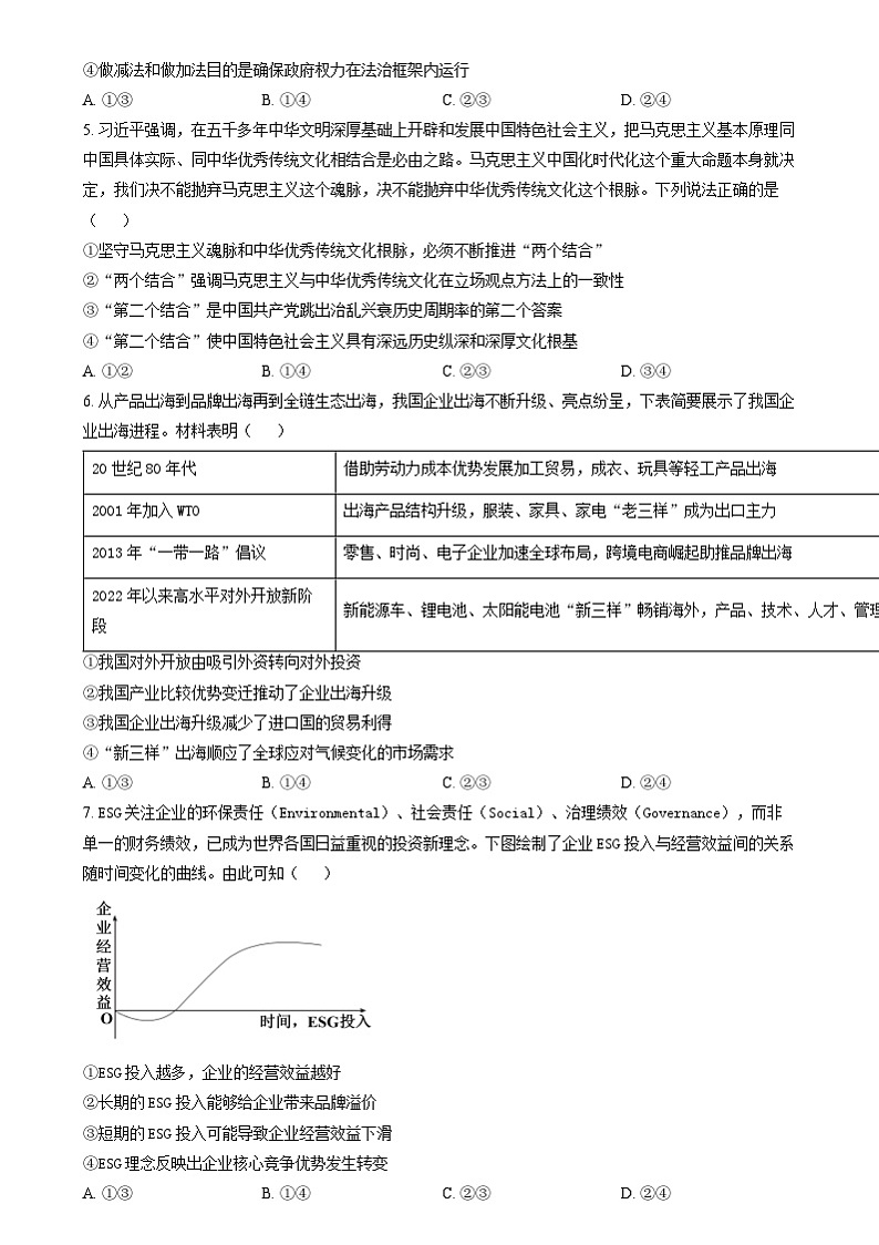 2024年新高考重庆卷 重庆政治高考真题试卷（原卷）第2页