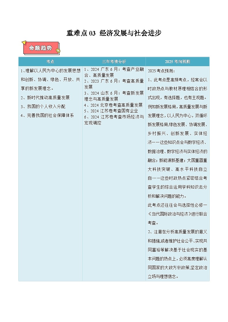 重难点03 经济发展与社会进步-2025年高考政治 热点 重点 难点 专练（广东专用）（解析版）第1页