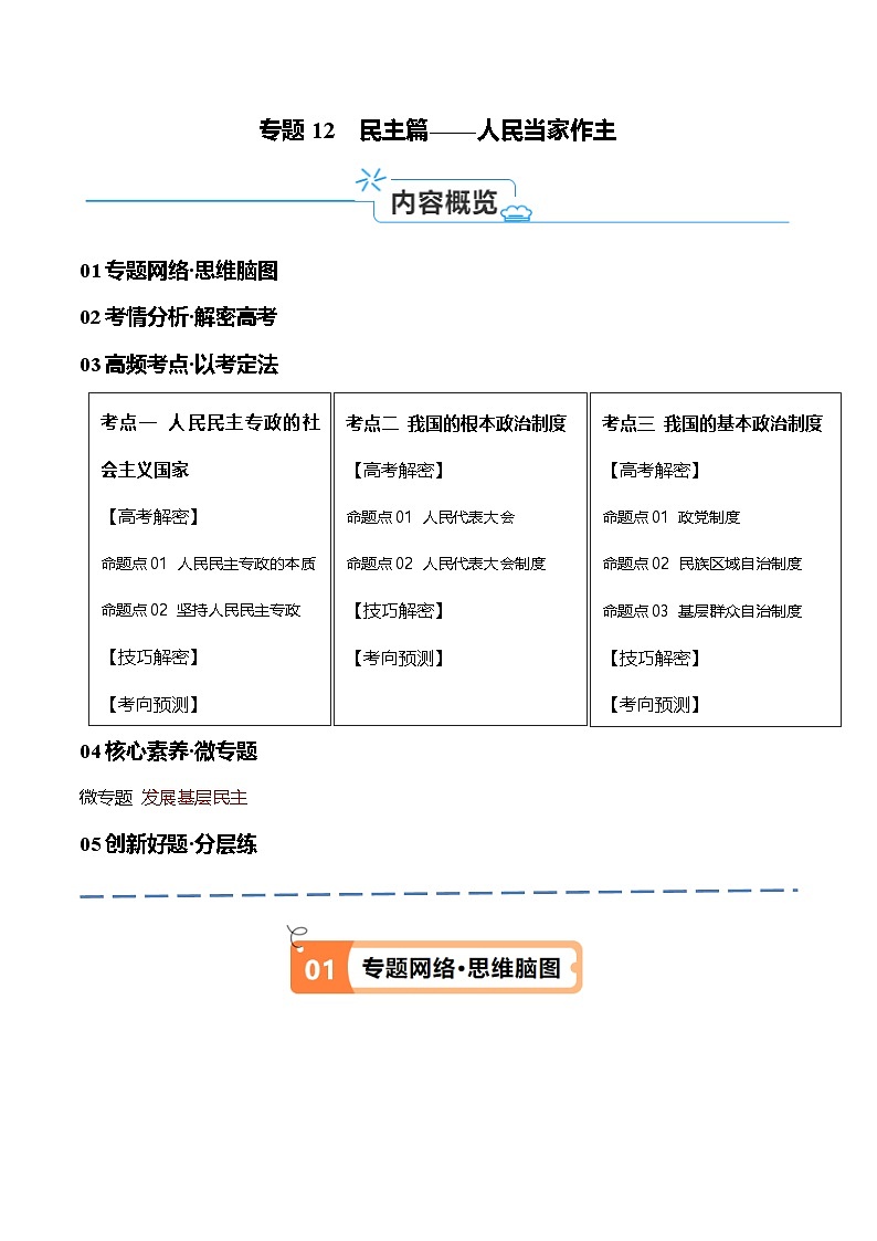 专题12  民主篇——人民当家作主（讲义）（原卷版）第1页