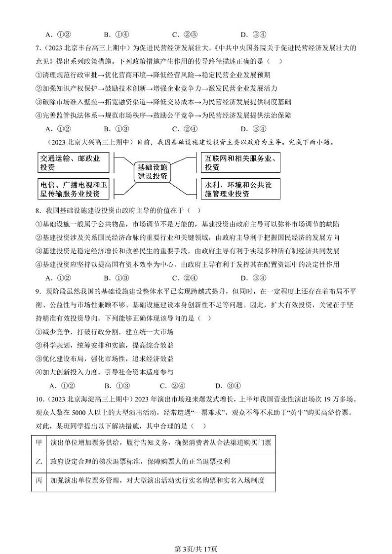 2022-2024北京重点校高三（上）期中真题政治汇编：更好发挥政府作用第3页