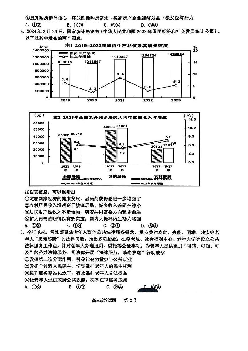 山东省名校2025届高三上学期12月校际联合检测-政治试题+答案第2页