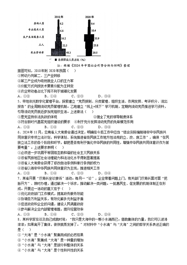 云南省2025年普通高等学校招生考试适应性测试（八省联考）高考模拟考试 政治试题第2页