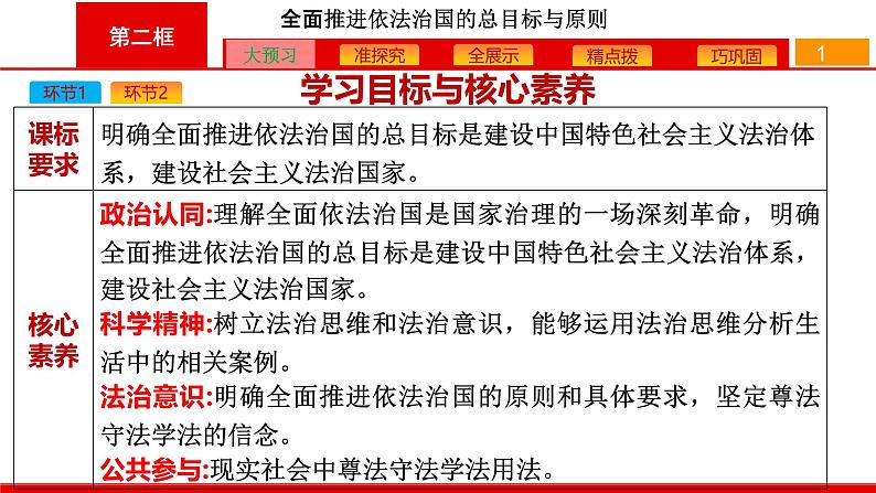 高中政治人教统编版必修三7《全面推进依法治国的总目标与原则》课件第1页